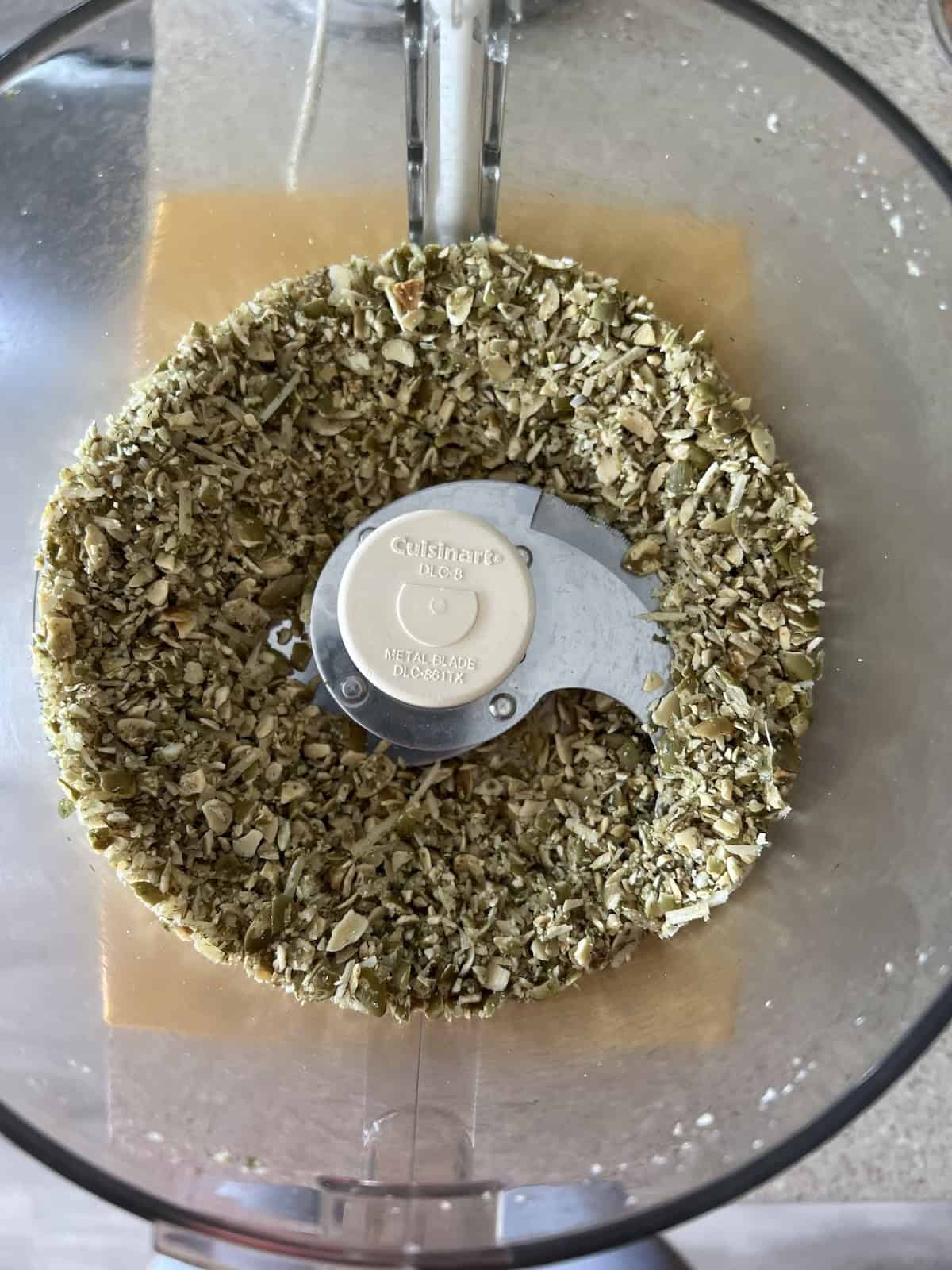 the mixture is roughly blended and has a chunky texture