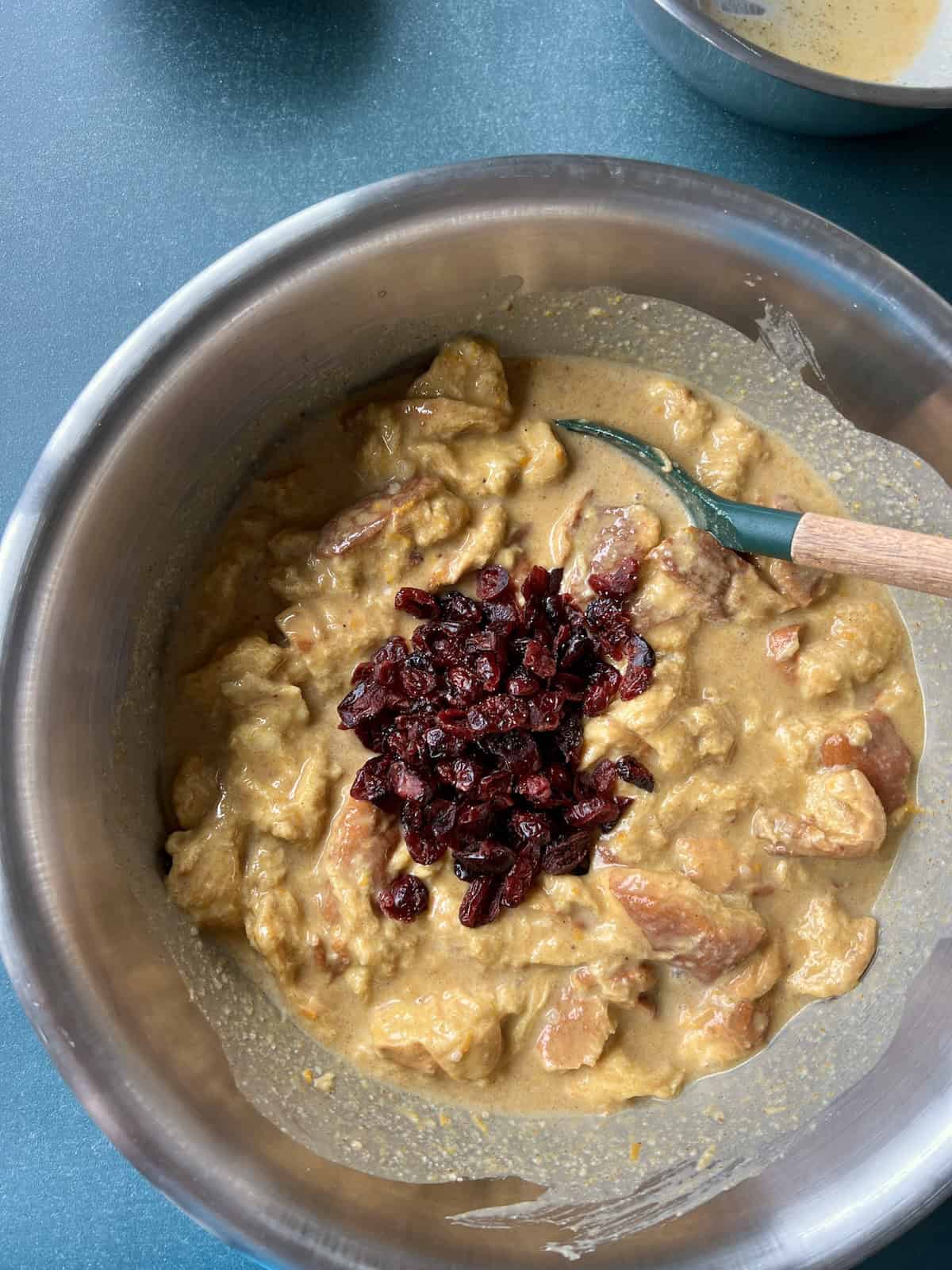 dried cranberries are added to bread mixture