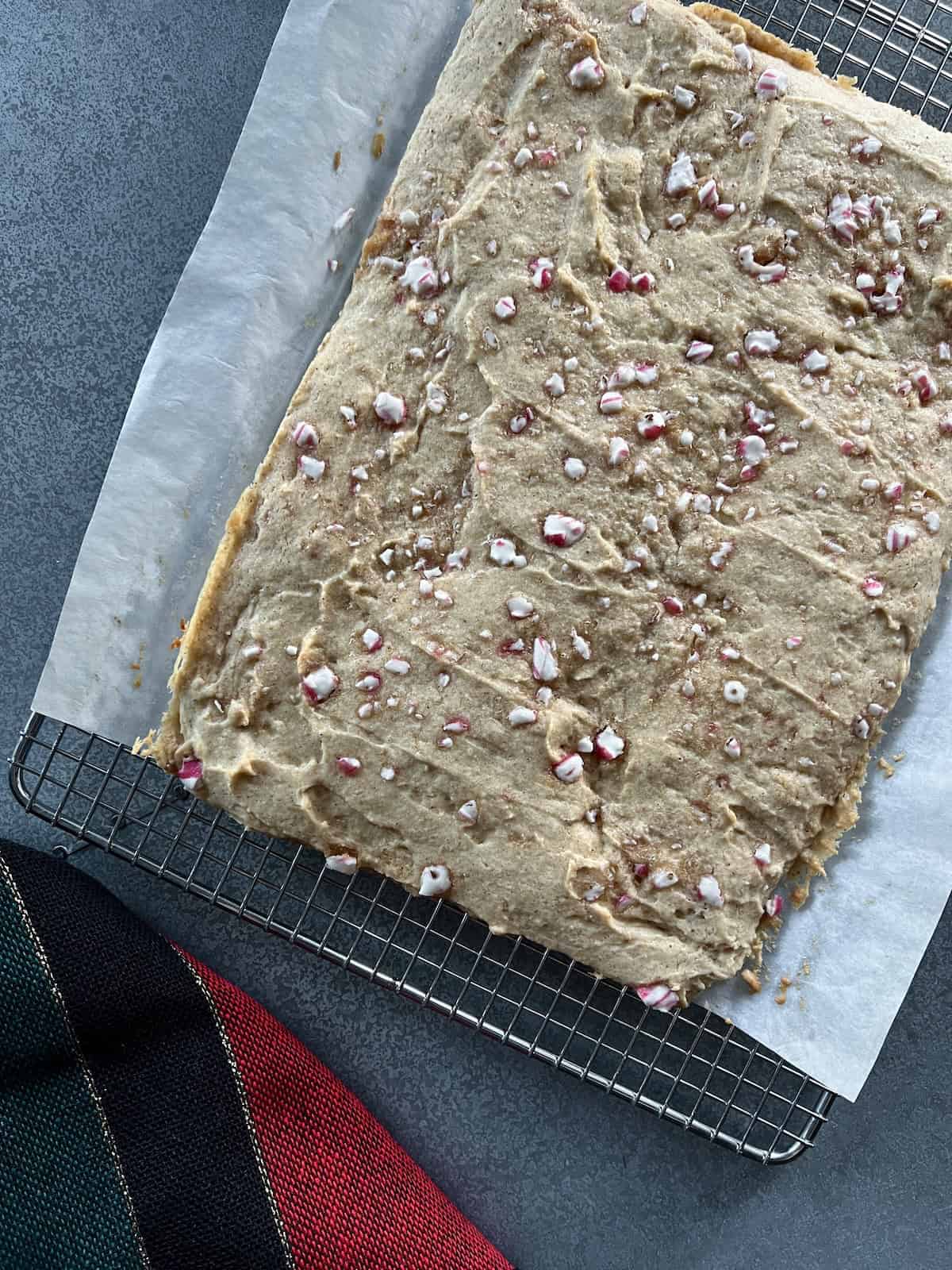 the cookie slab is transferred to a wire cooling rack