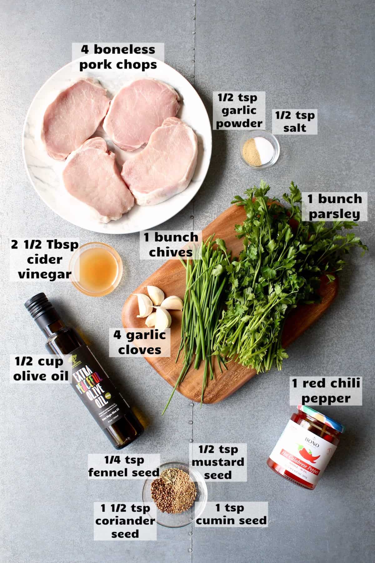 ingredients needed to make chimichurri pork chops