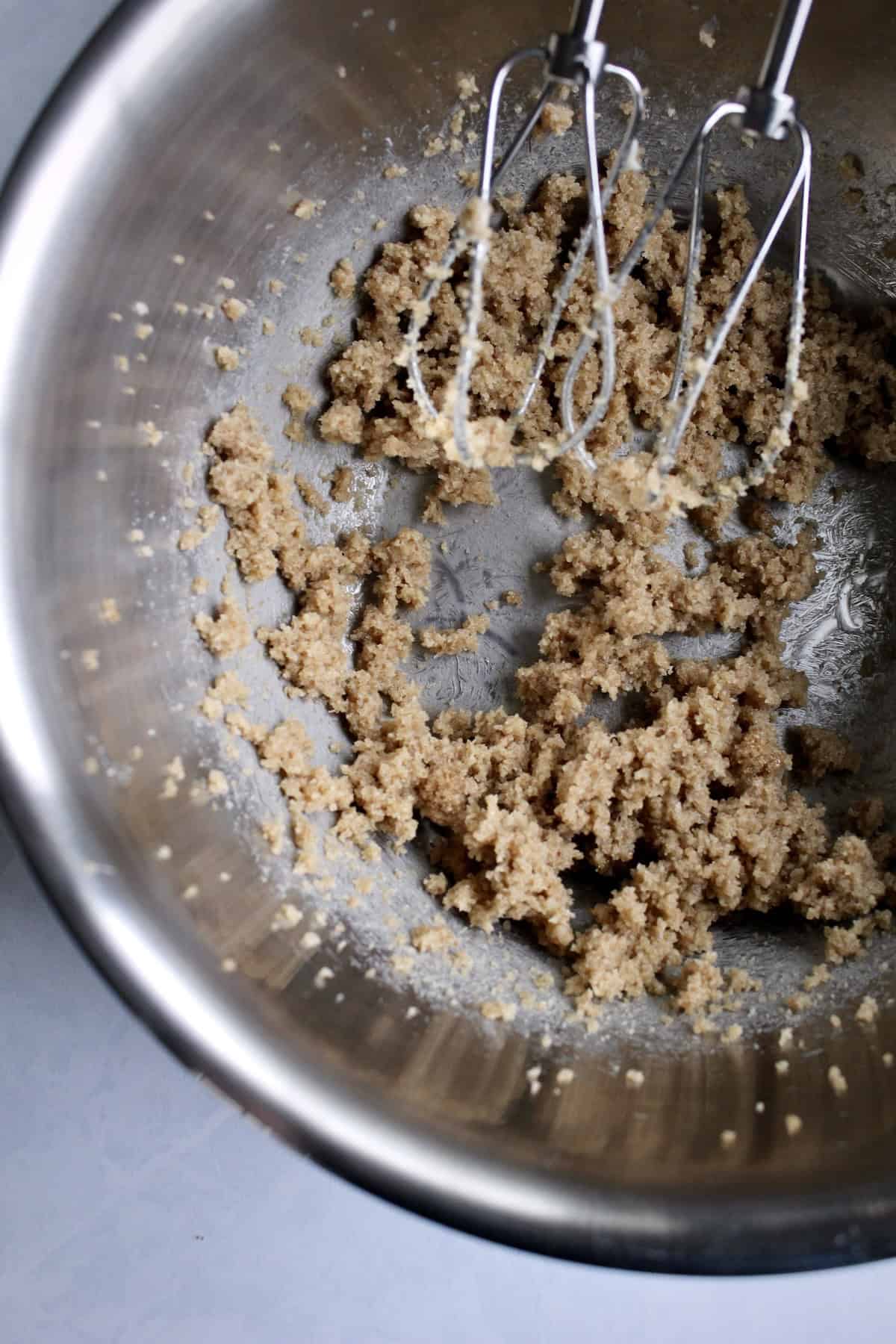 the butter and brown sugar is beaten until fluffy.