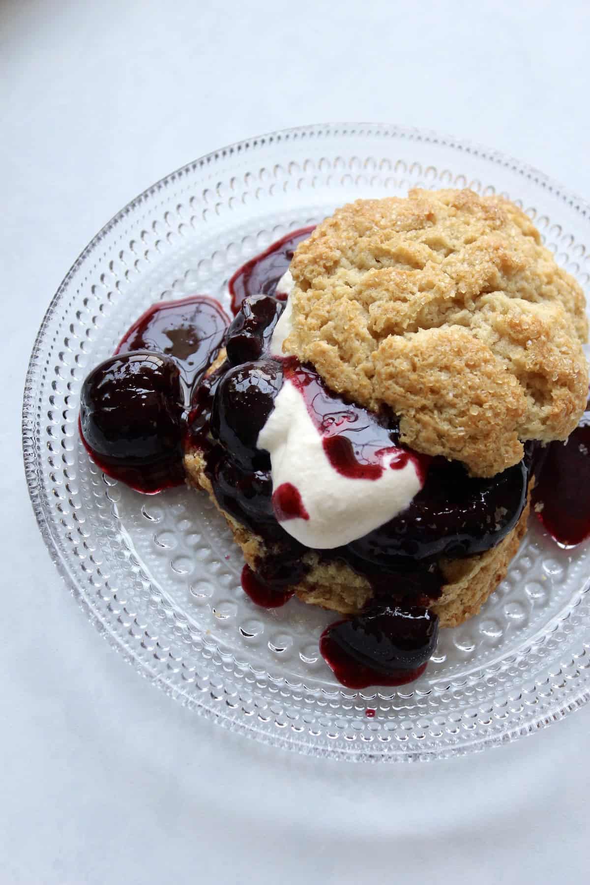 the top half of the biscuit completes the bourbon cherry shortcake
